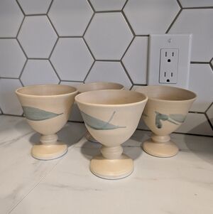 Set of Cream Goblets with Blue Leaf Design